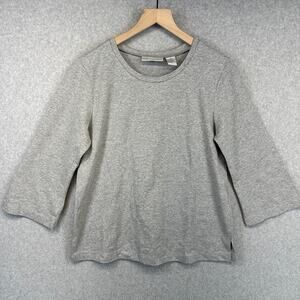 Real Comfort By Chadwicks Shirt Top Womens Medium Gray 3/4 Sleeve Cotton Blend